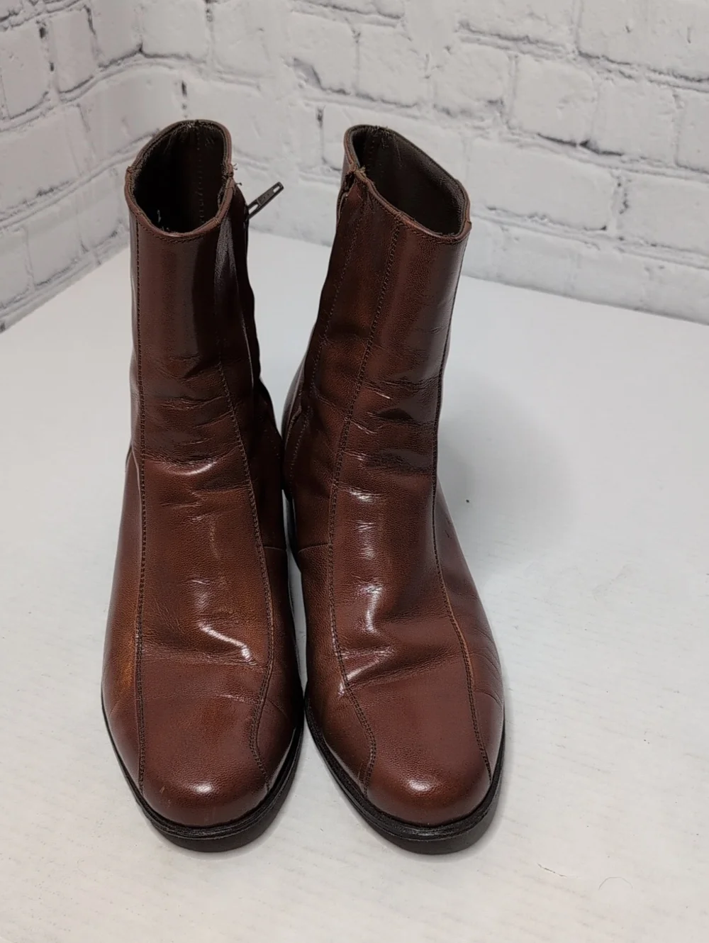 Florsheim Duke Leather Side Zip Bike Toe Ankle Boots Brown
